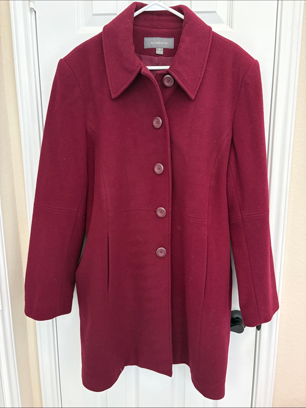 Liz Claiborne Burgundy Button-Front Pea Coat